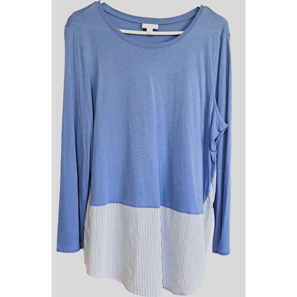 J.Jill Women's L Long Sleeve Scoop Neck Blue Tunic Striped Solid
